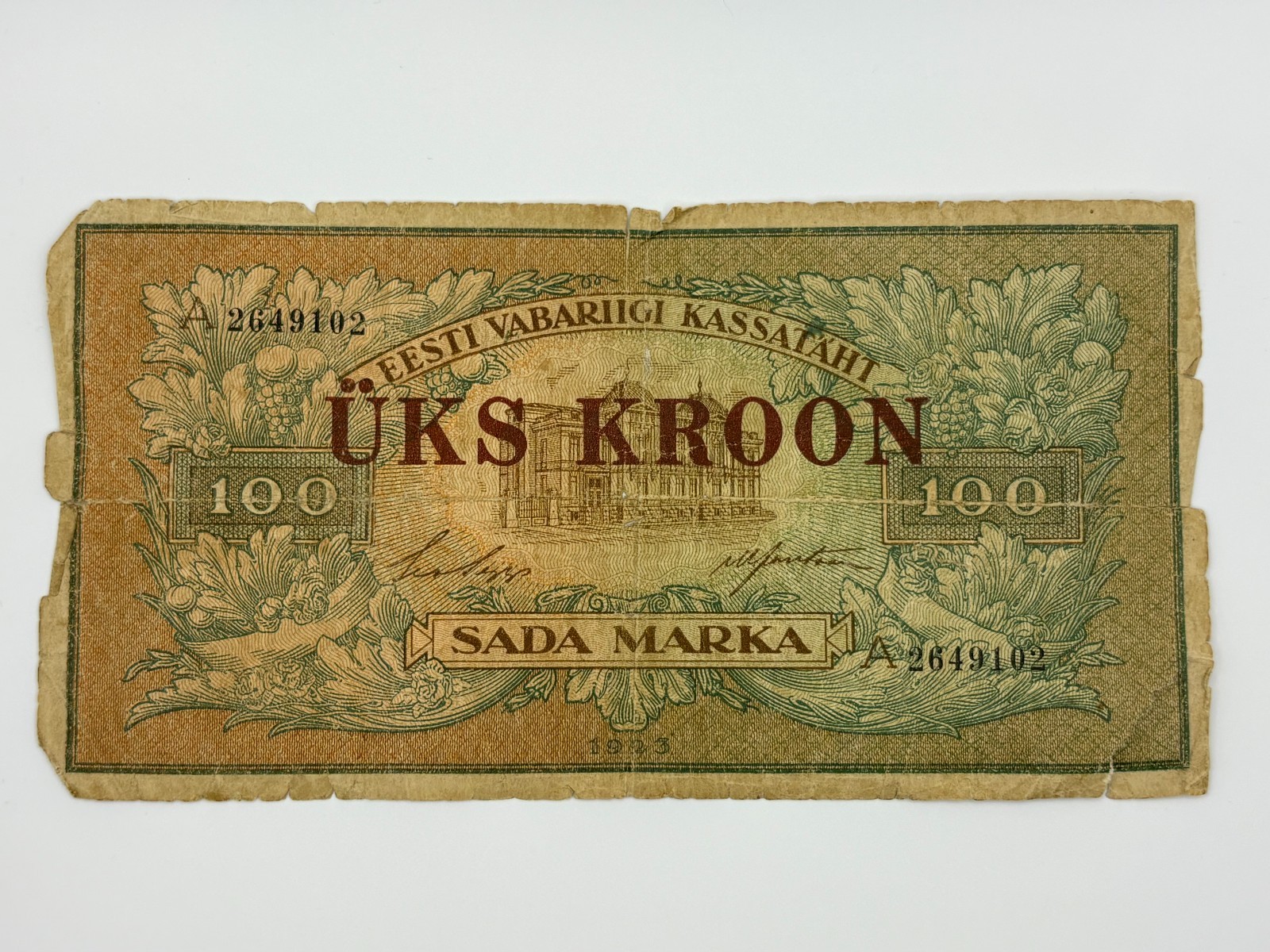 Estonia 1 Kroon/100 Marka 1923/1928 Well Circulated Banknote Foreign Currency