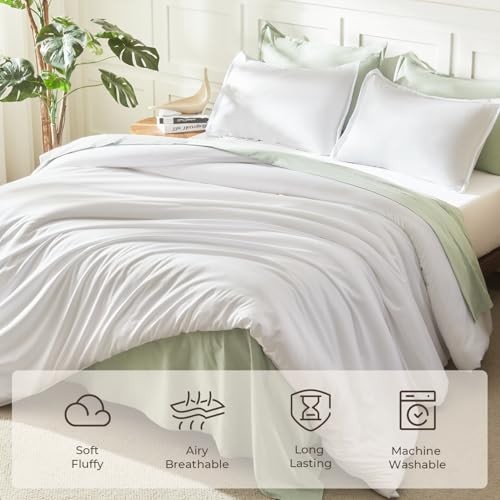 White Comforter Set Size, 3 Pieces Lightweight Solid Queen Bright White