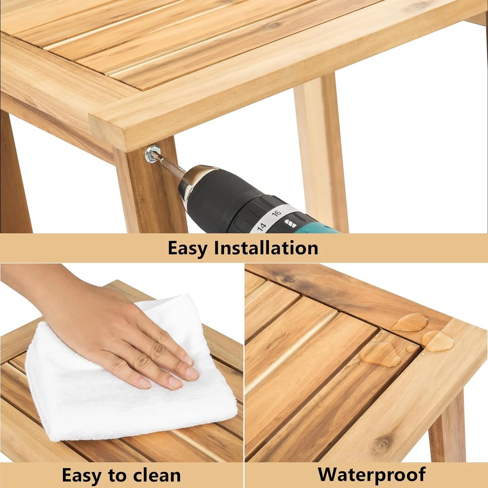 Double Adirondack Side Table, Weather-Resistant Rectangular End Table US Stock