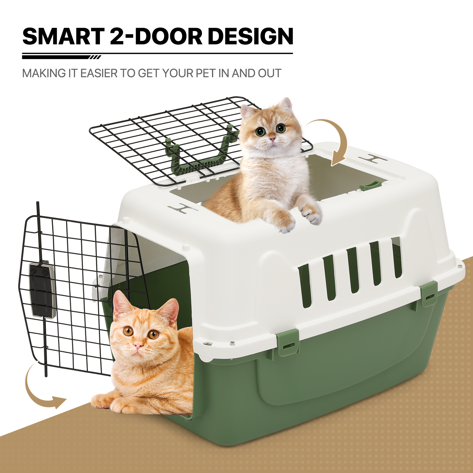 22" Plastic Pet Travel Carrier Hard Sided Dog Cat Transporter Cage Animal Crate