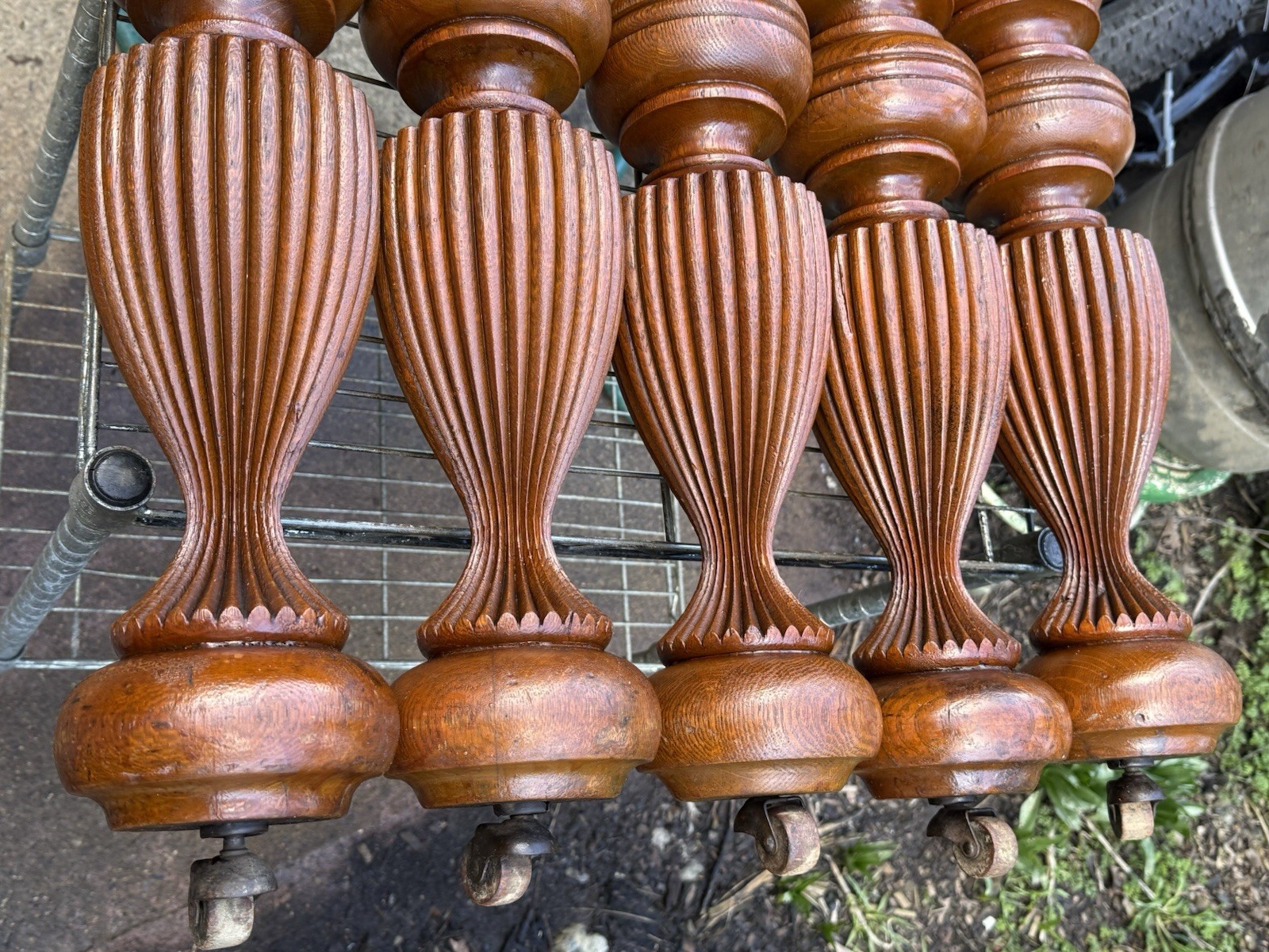 5x Exquisite Antique Wood Fluted Turned Carved Table Legs Victorian Vintage
