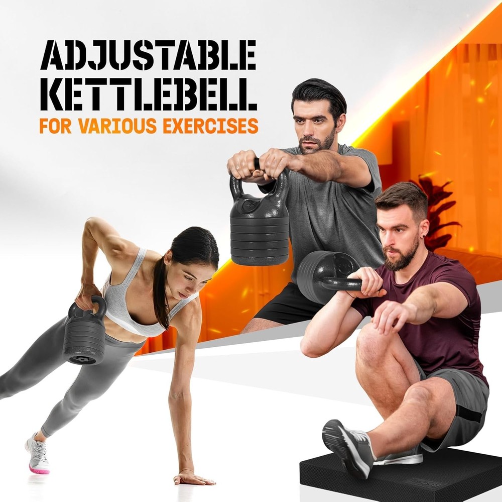 Adjustable Kettlebell Set, 20–40 LB Weight Set, Solid Cast Iron Handle with S...