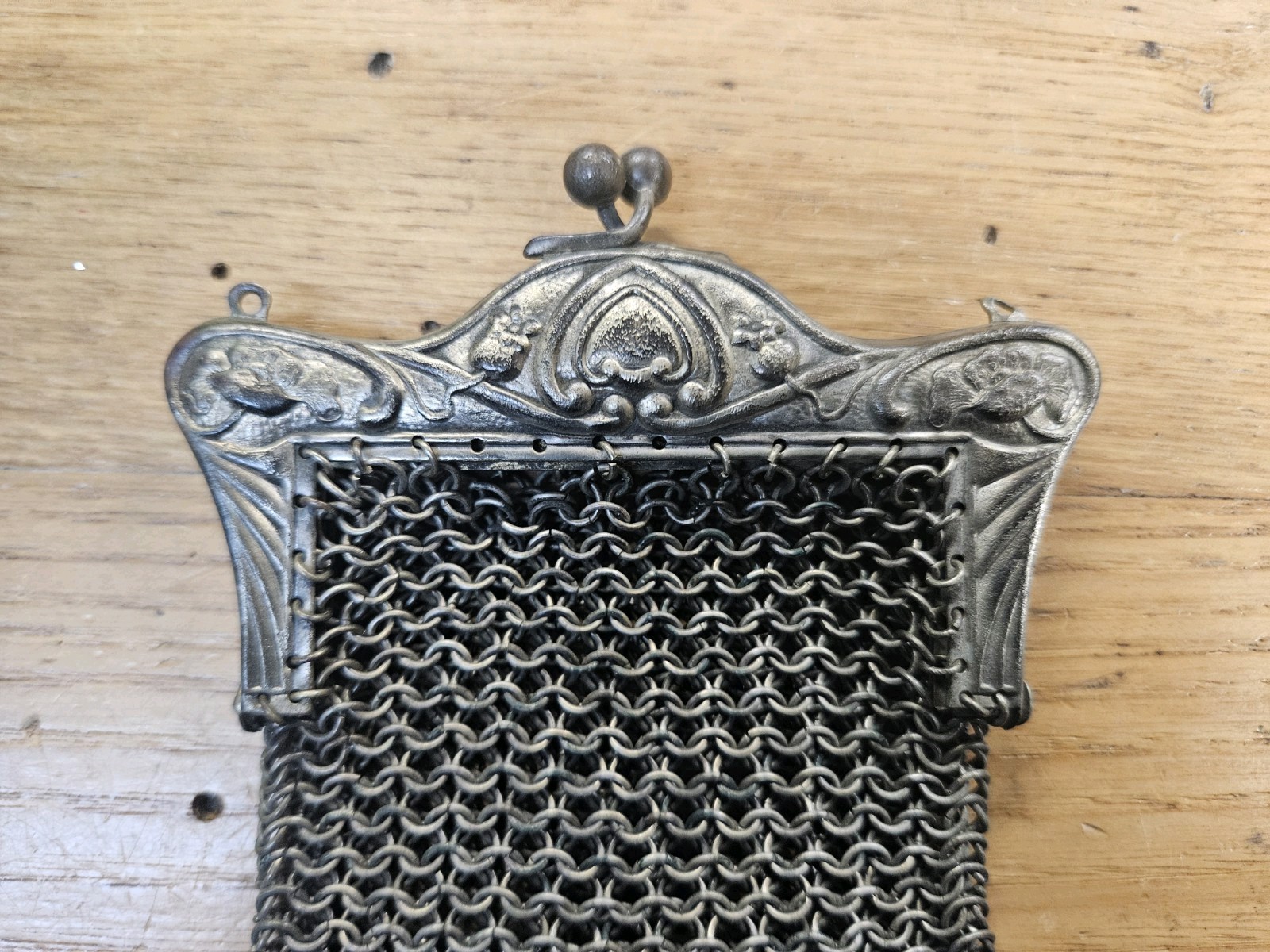 Vintage Ornate German Silver Numbered & Engraved Metal Mesh Purse Missing Chain