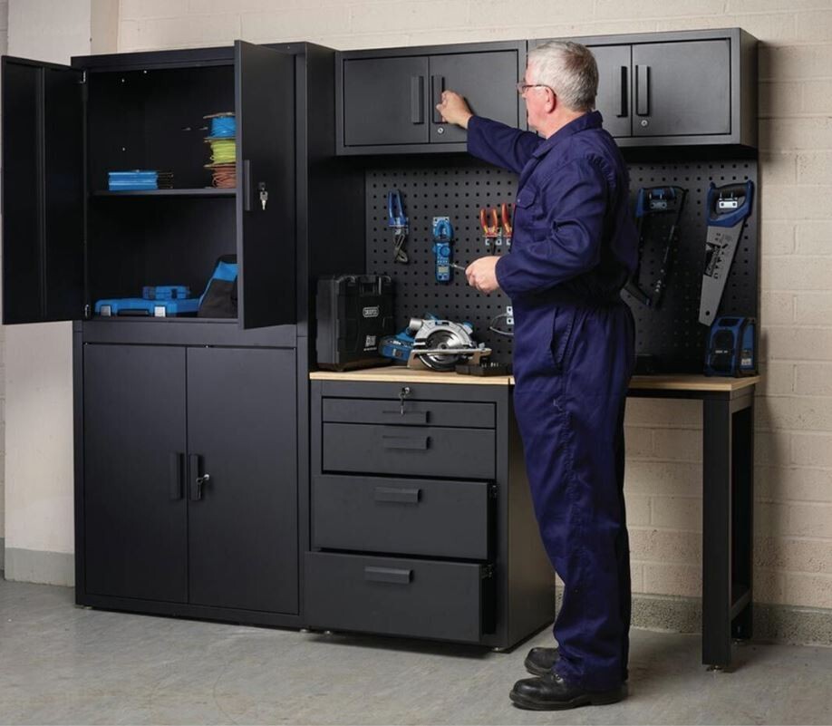 Draper Single Garage Workstation MS100 Storage Tools Lockable Black Garage 44009