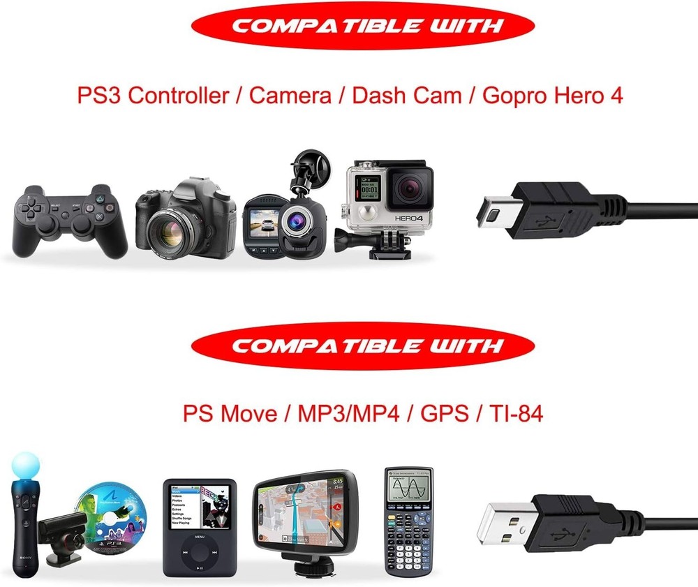 10 FT NEW Wireless Controller USB Charging Cord Cable for Sony PlayStation 3 PS3