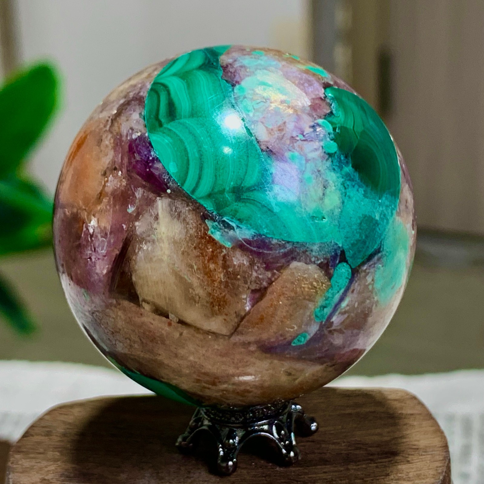 123G Newly discovered rare malachite purple mica symbiotic sphere restoration