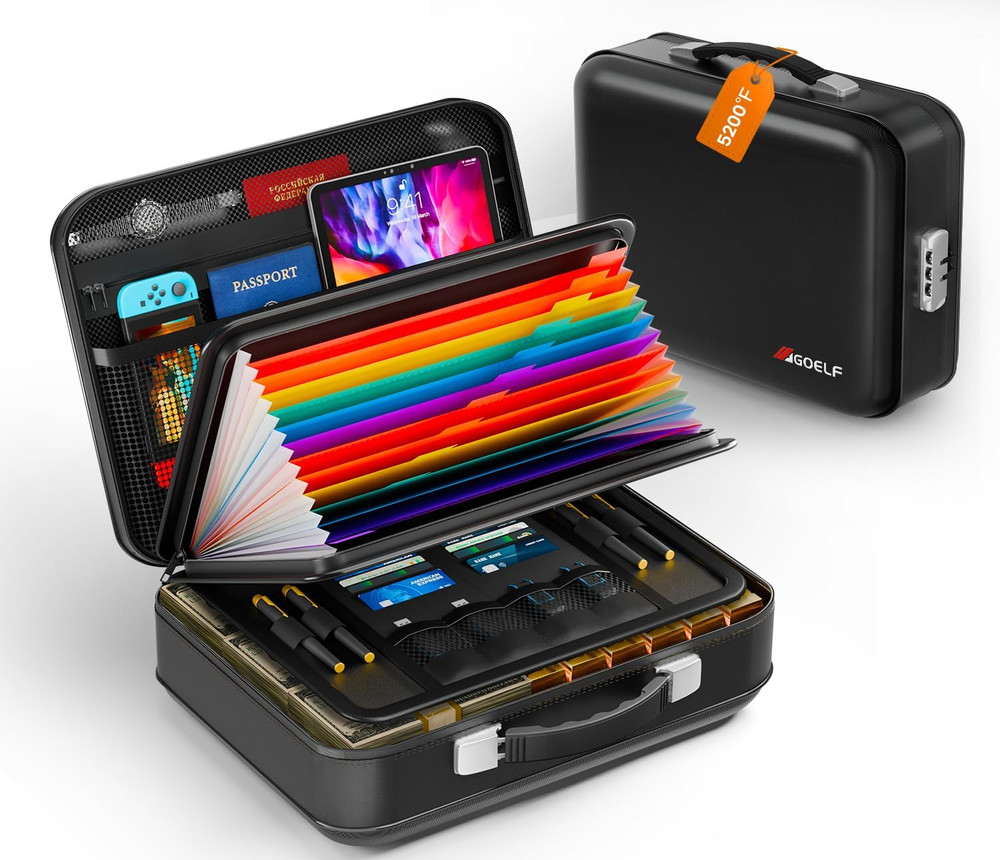 Fireproof Document Box with Lock 5200°F Fireproof Water Resistant Hard Case File