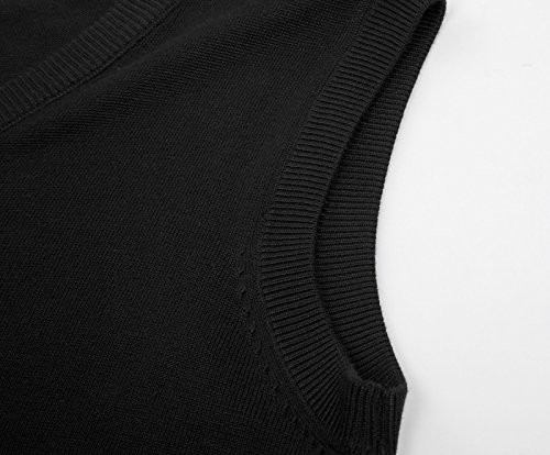 Mens V-Neck Knitted Sweater Vest Solid Plain Sleeveless Pullover X-Large Black