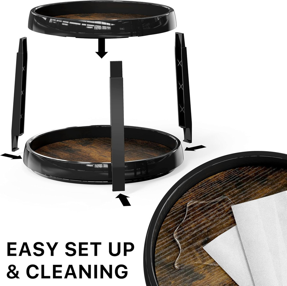 2-Tier Lazy Susan Spice Organizer, 10-Inch Diameter, Rustic Brown