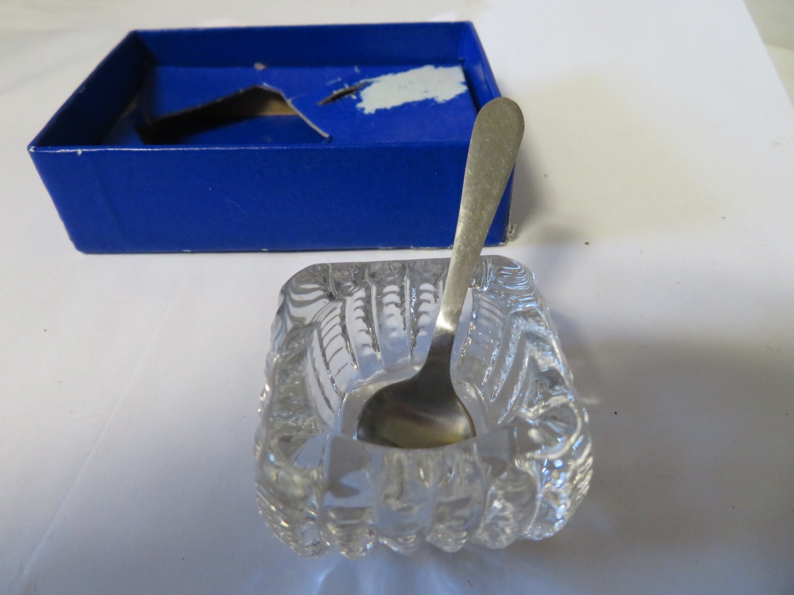 18/8 Stainless Salt Spoon Denmark w/ Cambridge Glass Salt Cellar