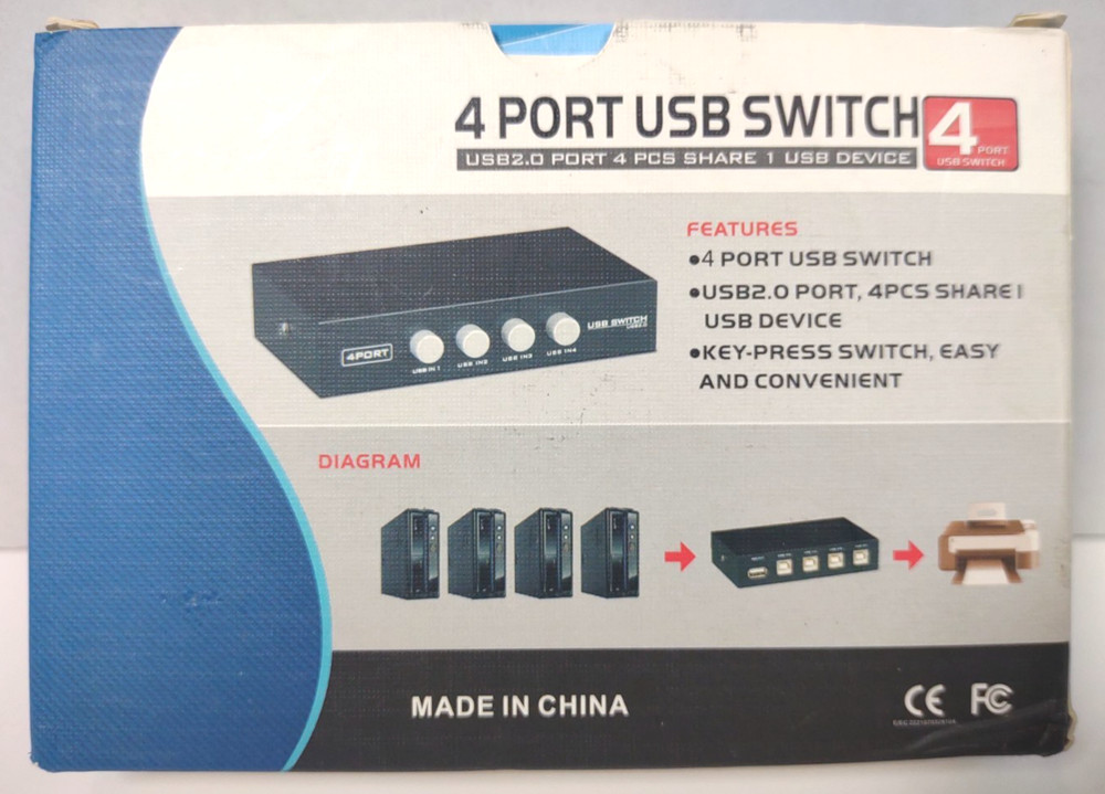 Portable 4-Port USB 2.0 Sharing for Printer /Scanner /Other USB Devices