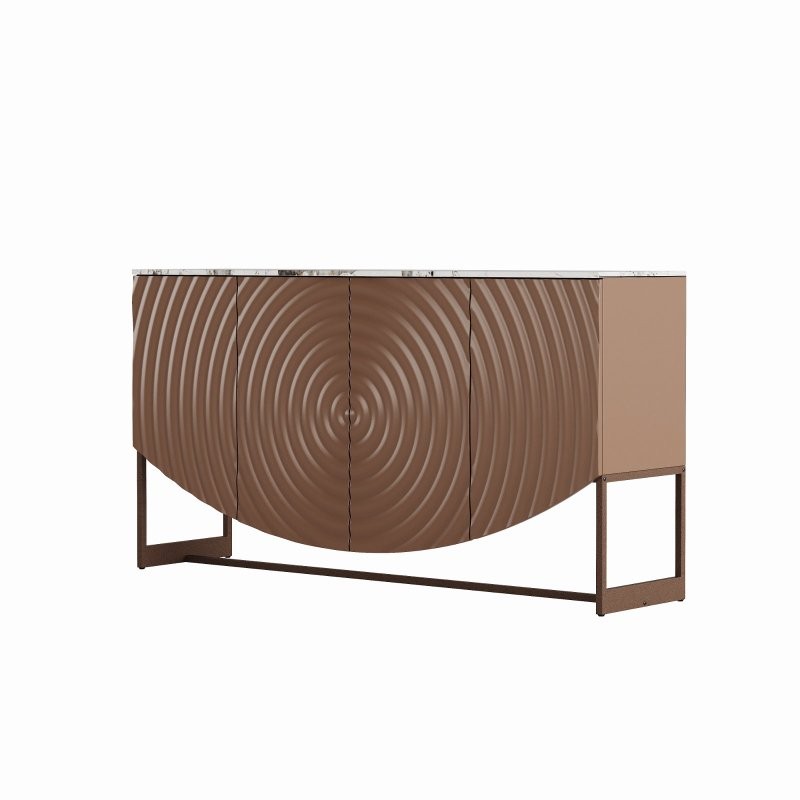 3D Wave Texture Buffet Cabinet Modern Kitchen Sideboards with Storage 4-Door US