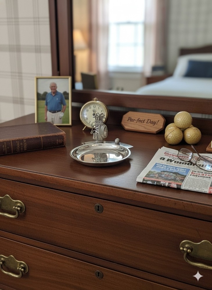 Silver Trinket Dish - Golf Bag And Ball - Felt Bottom