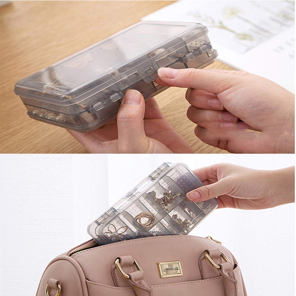 2Pcs Grey Double Layer Plastic Jewelry Box Organizer Storage Container for Ea...