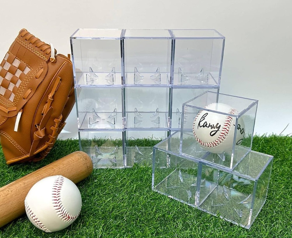 8 Pack Baseball Display Cases UV Protected Acrylic Clear Cube Memorabilia Holder