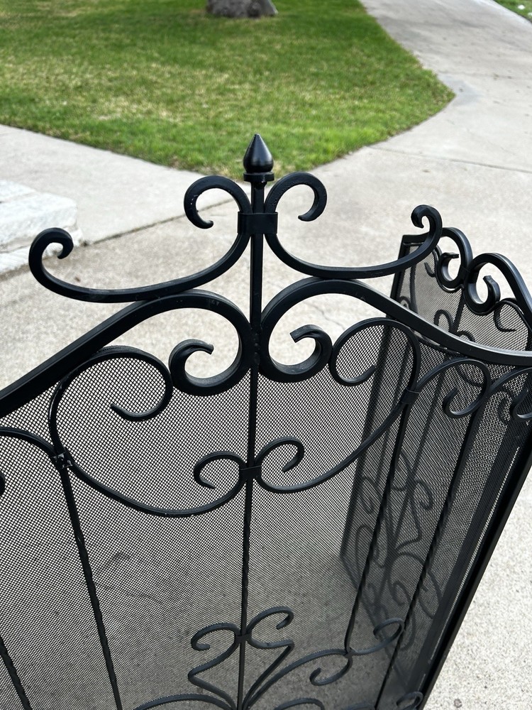 Black metal fireplace screen - Folds Flat - Nice Scrollwork