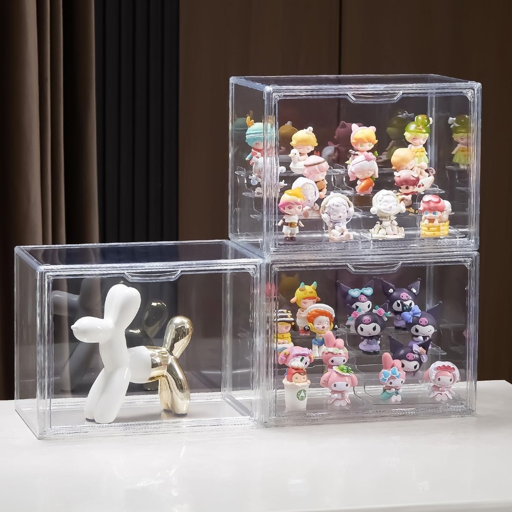 4 Tiers Clear Acrylic Display Case, Plastic Storage Bins with 2 Display Riser...