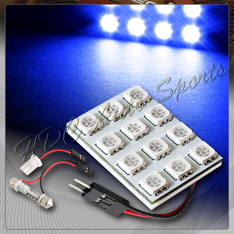 Universal T10 / Festoon 12 SMD LED Interior Dome / Map Light Bulb Panel - Blue