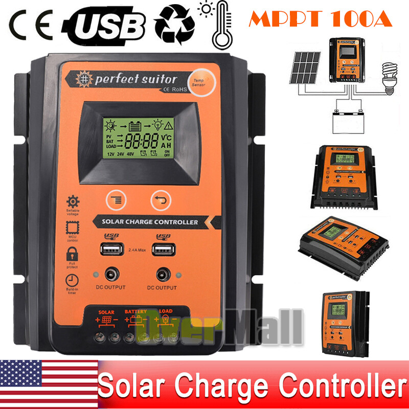 12/24V 100A MPPT Solar Charge Controller Panel Battery Regulator Dual USB Timer