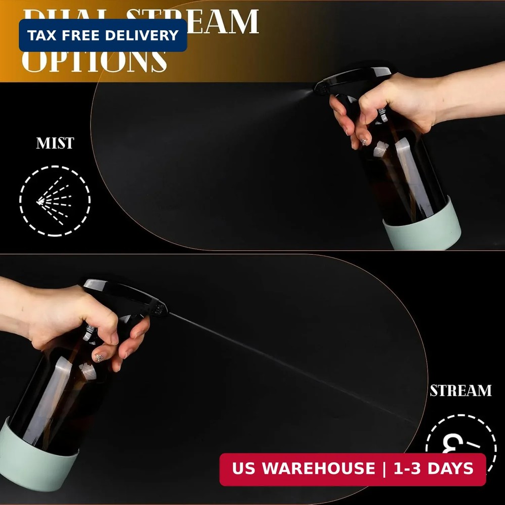 2 Pack/16 Oz Glass Spray Bottles, Refillable Empty Containers with Sili