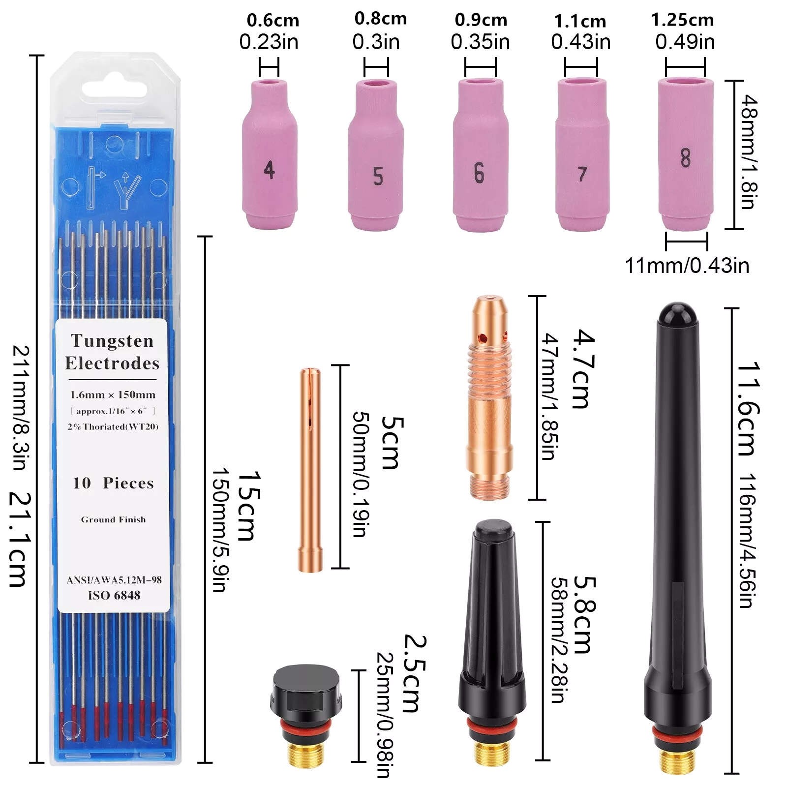 48PCS TIG Welding Torch Accessories Kit Nozzle Collets Body for WP-17/18/26 New