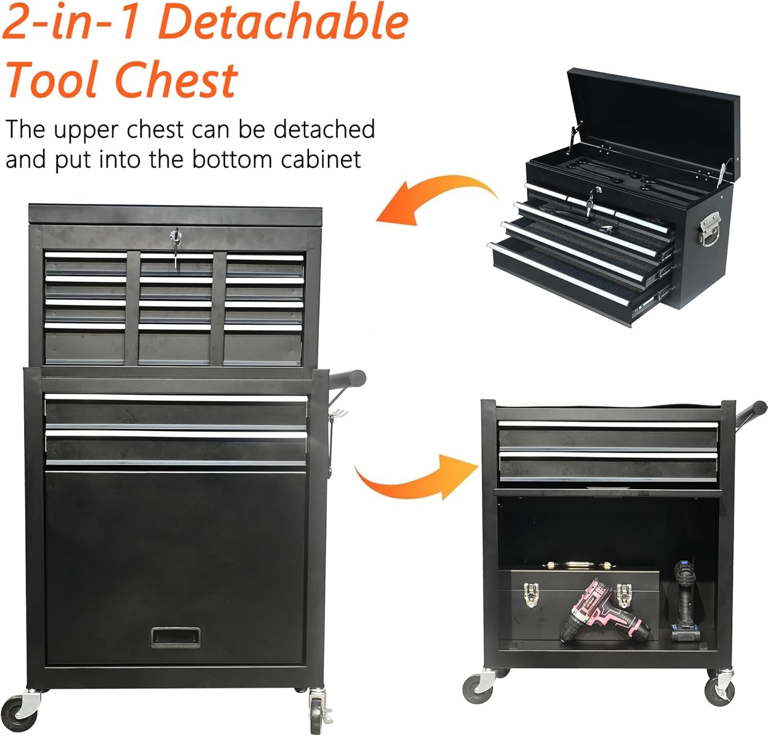 8 Drawers Rolling Tool Chest Tool Lock Storage Cabinet Boxes on Wheels Garage