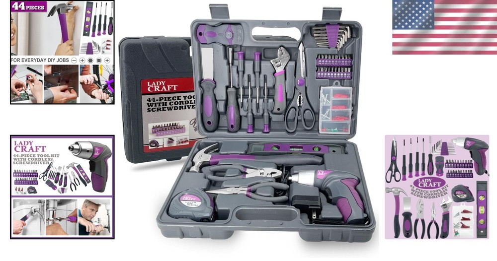 Pink Lady Tools Kit Set - 44PCS Cordless Screwdriver Toolbox