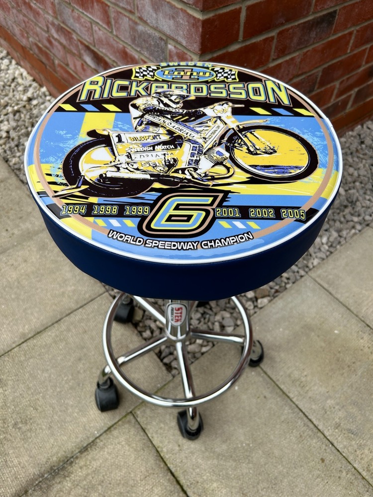 Tony Rickardsson speedway height adjustable, rolling Workshop/bar-stool