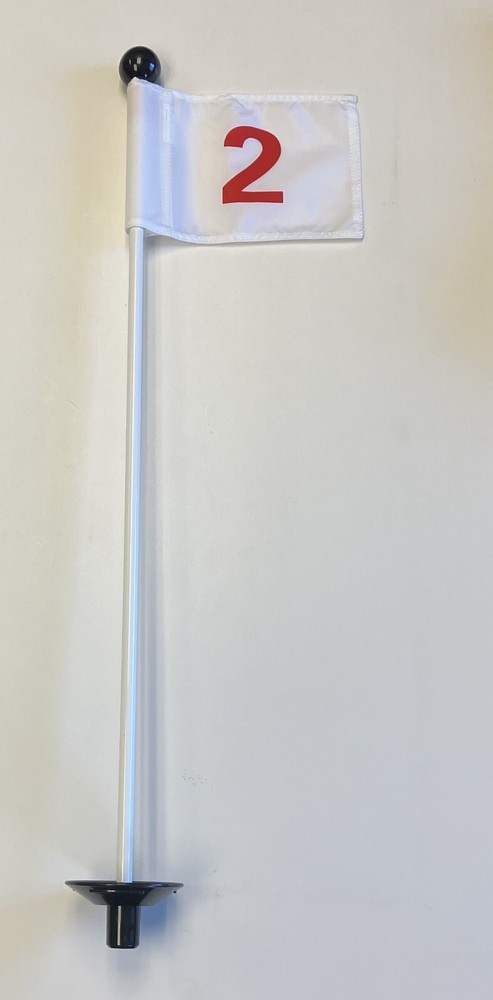 Golf Practice Putting Green Flagstick  -  33" Marker, White Jr. Flag w/Red#2
