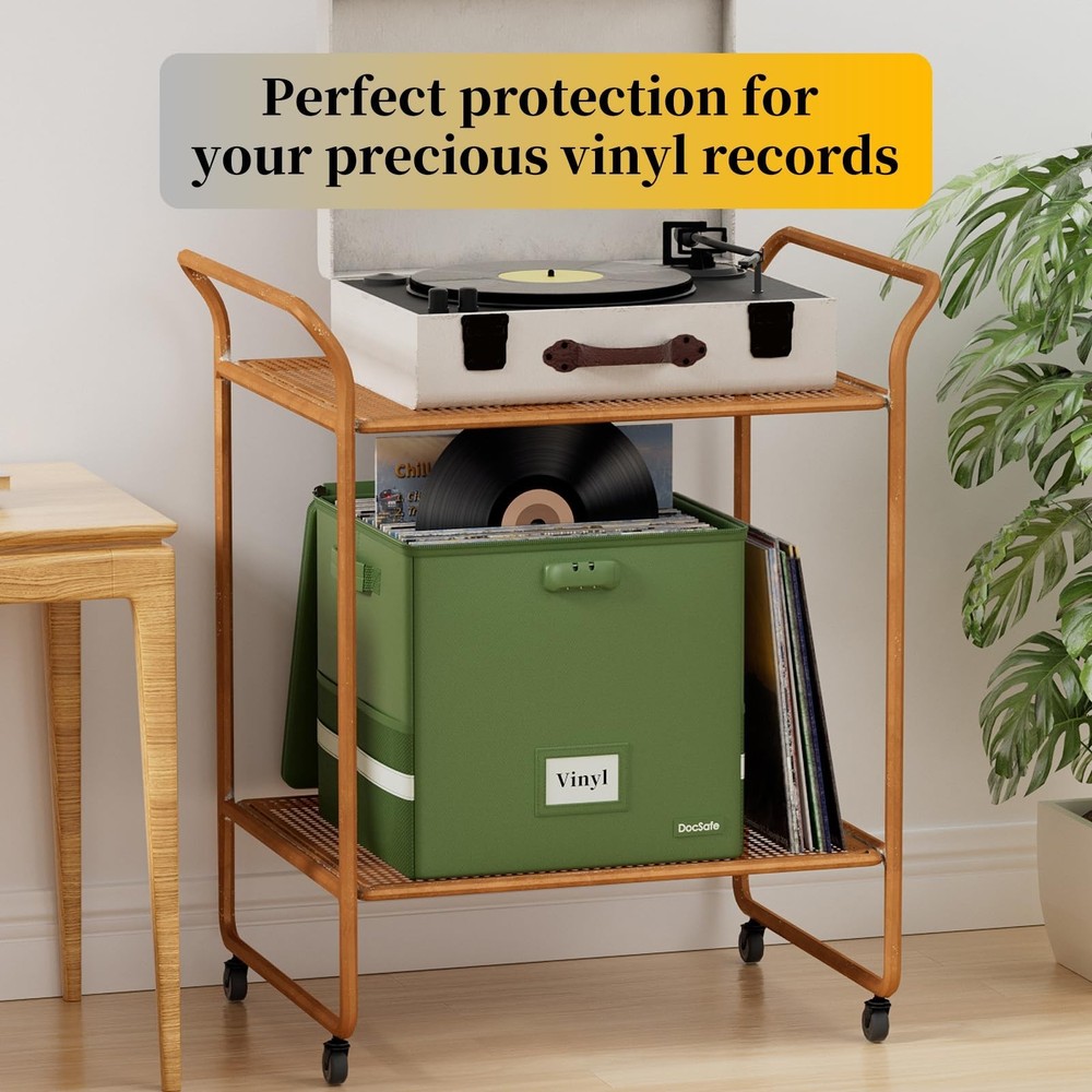 DocSafe Vinyl Record Storage Box with Lock, Fireproof＆Water Resistant Rec