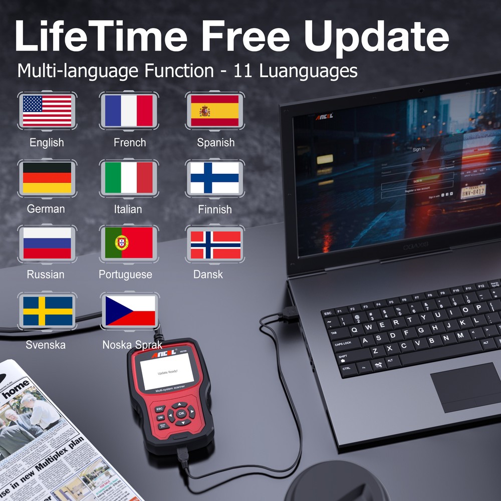 Ancel VD700 All System Diagnostic ABS SRS DPF Oil Car OBD2 Scanner Code Reader