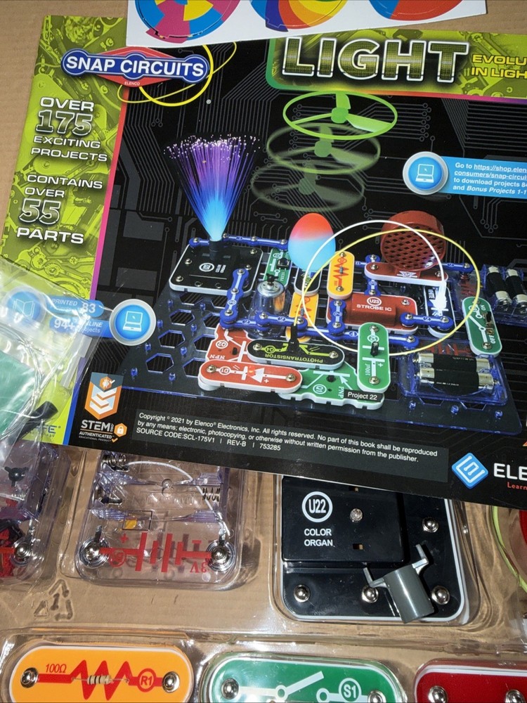 Snap Circuits LIGHT Electronics Exploration Kit Opened Box SCL-175 Fiber Optics