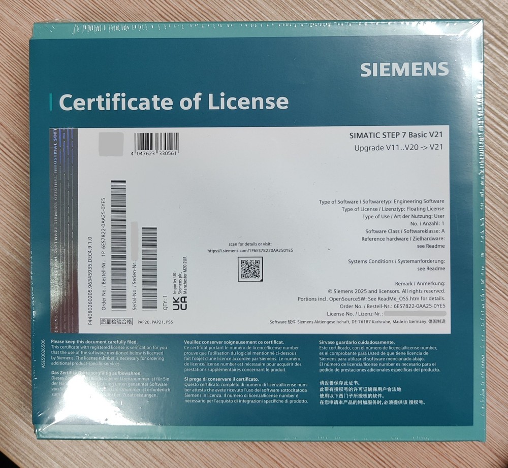 SIMATIC STEP 7 Basic V21, Upgrade V11..V20 - V21 6ES7822-0AA25-0YE5