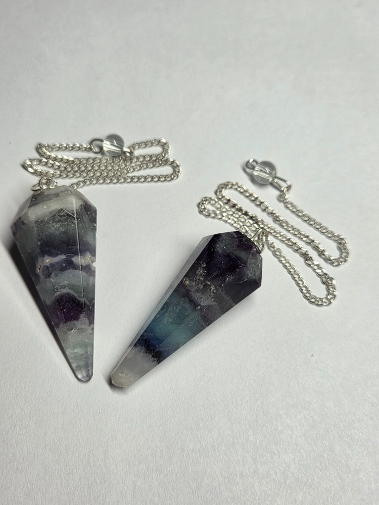 Multi color Flourite Faceted Cone Crystal Dowsing Pendulum Divination Tool