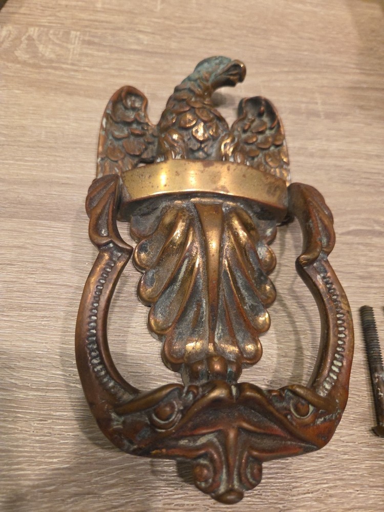 Ornate Solid Thick Brass Eagle Front Door Knocker Patina 9”