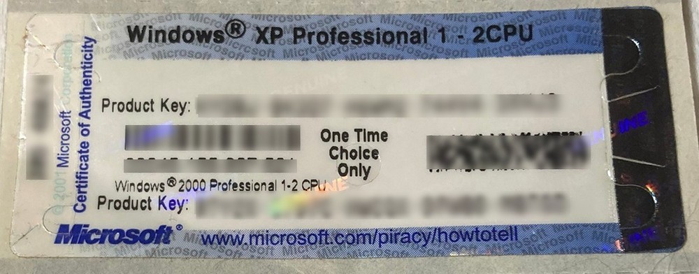 Microsoft Windows XP Professional / 2000 - Product Key Sticker COA