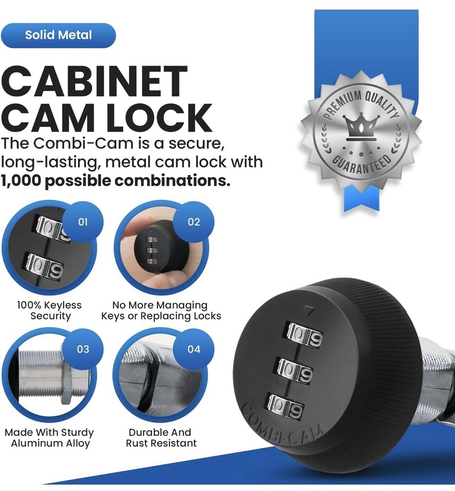 Combi Cam Keyless Combination Lock 3 Dial Secure Cabinet Drawer Lock System....