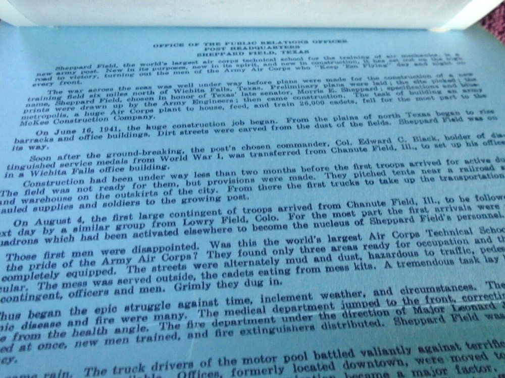 Sheppard Field, Texas, Keep-em-Flying post card folder