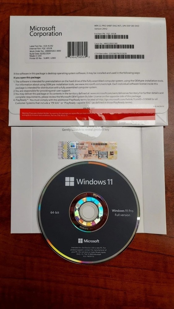 Microsoft Windows 11 Pro 64-bit OEM DVD FULL PACKAGE Operating System Software