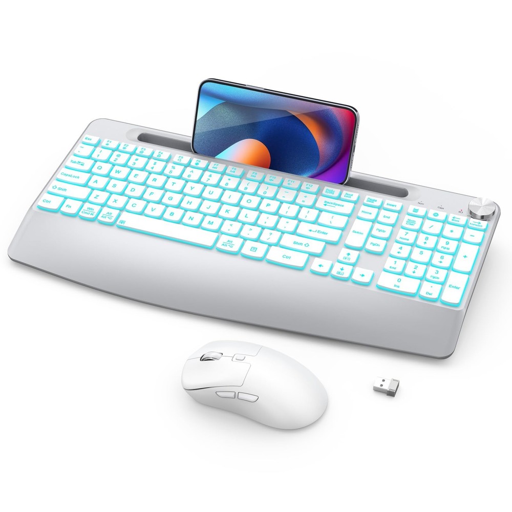 Wireless Keyboard and Mouse Backlits - Full-Sized Ergonomic Lighted Keyboard ...