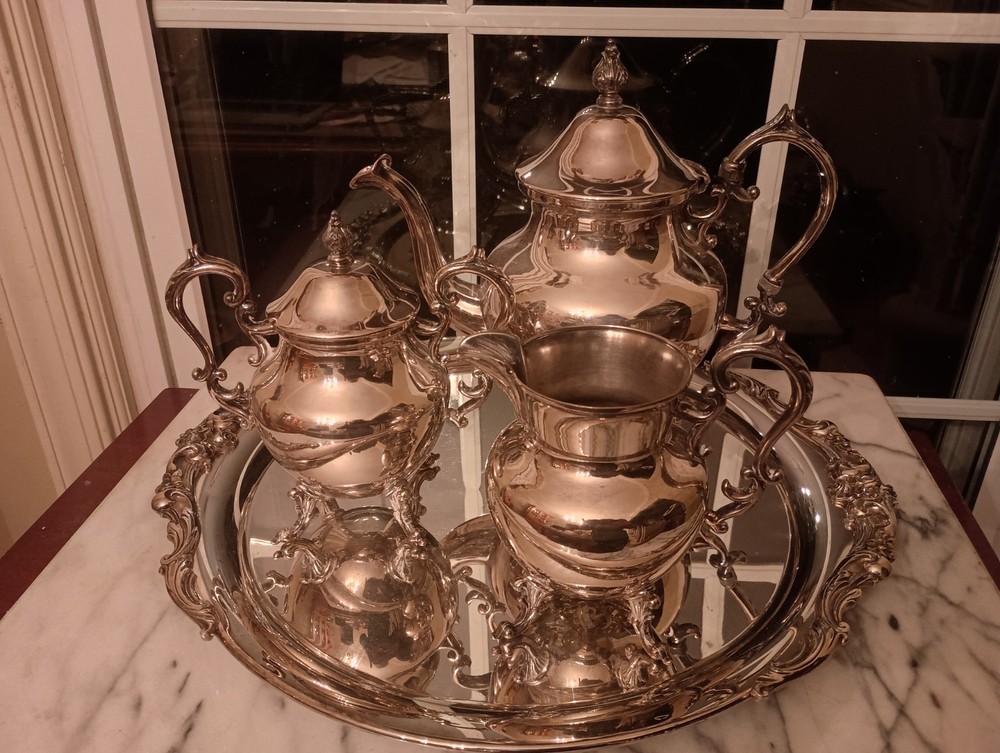 Birmingham Silver Company Ornate Tea Set, Silver On Copper