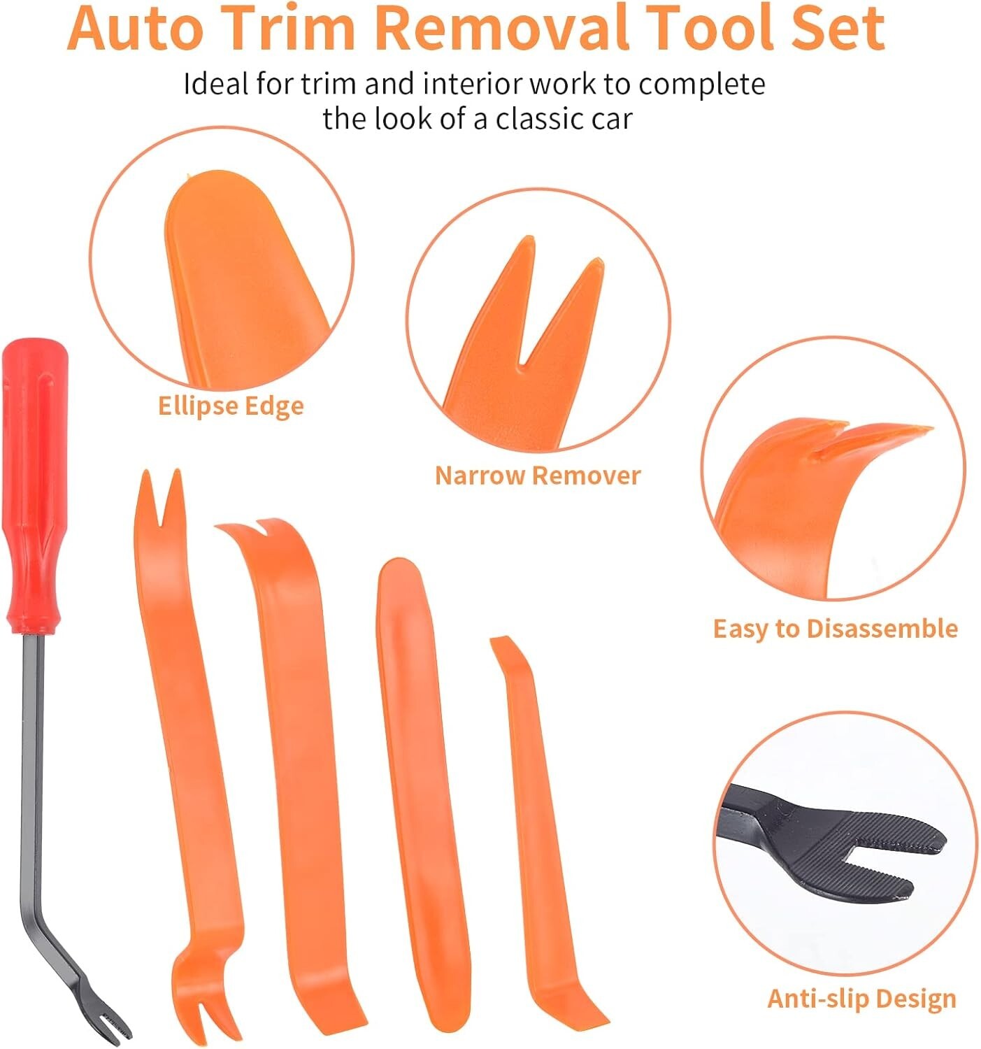 5 Auto Trim Removal Tool Kit Car Panel Door Window Fastener Remover Pry Tool Set