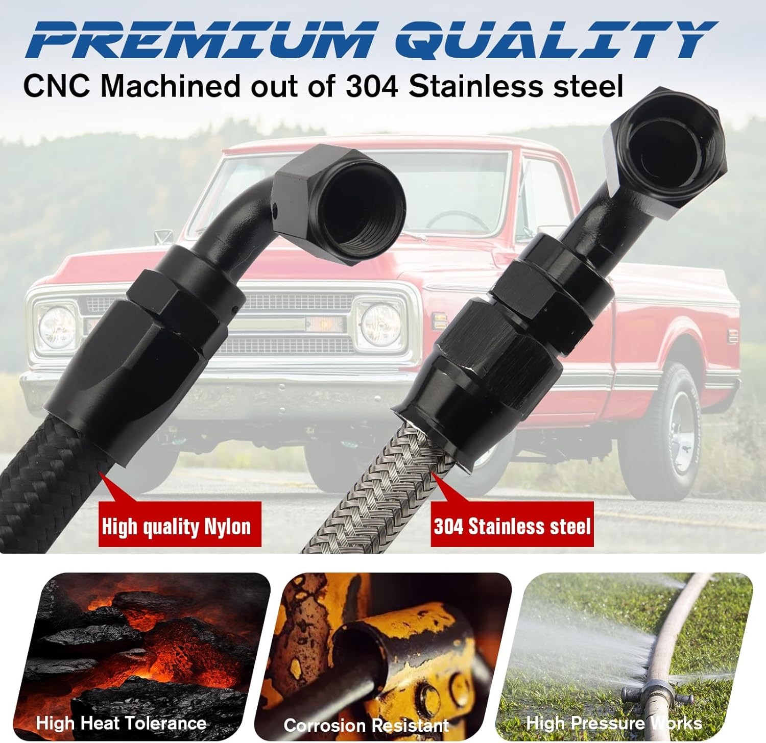 6AN Power Steering Pump Hose Pressure Line Compatible Chevy C10 LS Swap Connect