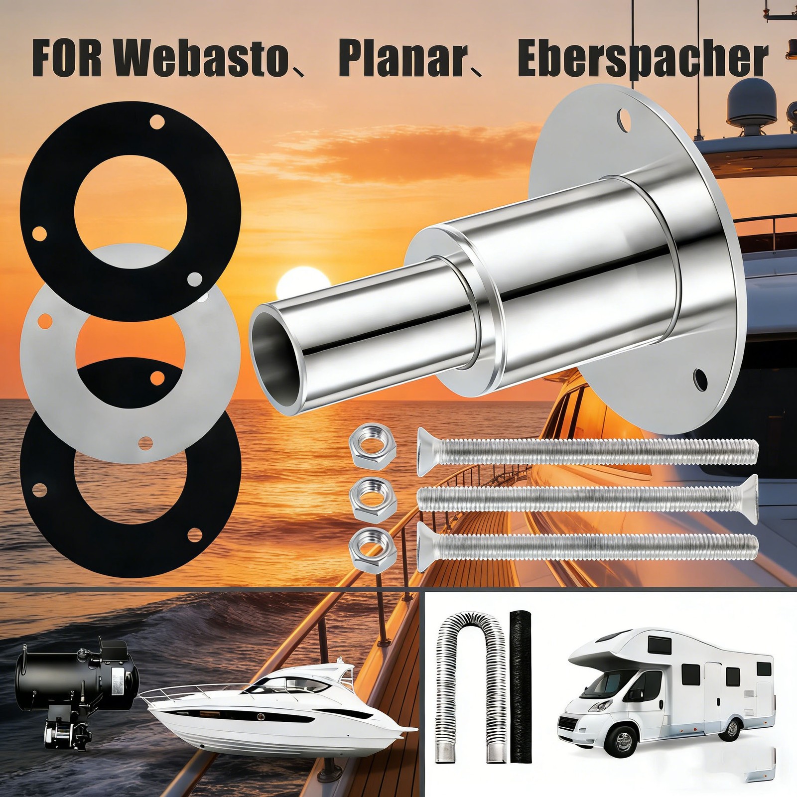 Marine Diesel Heater 24mm Thru Hull Exhaust Skin 316 Stainless Boat