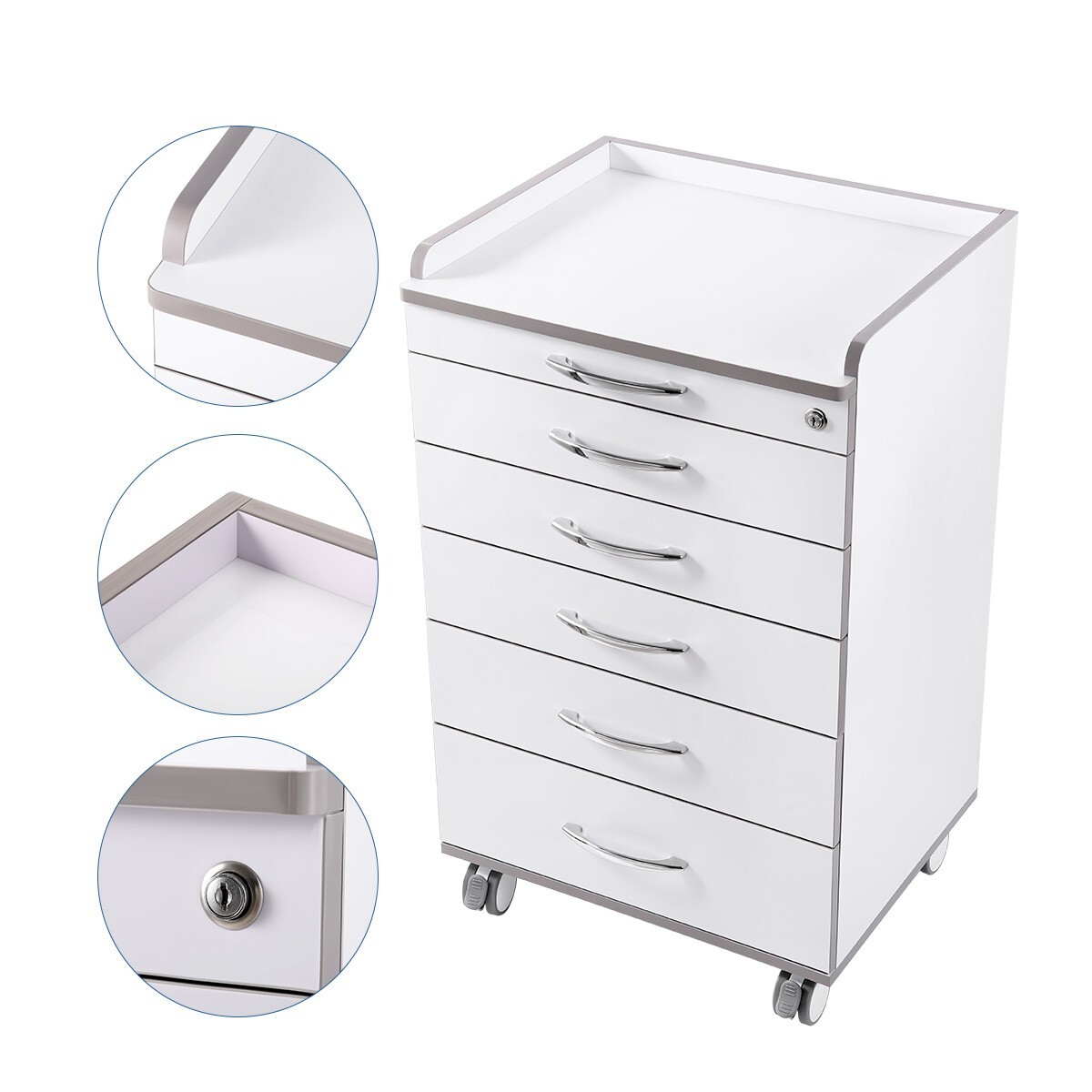 5 Drawers Dental Lab Mobile Cabinet Assistant Cart Medical Utility Storage Cart