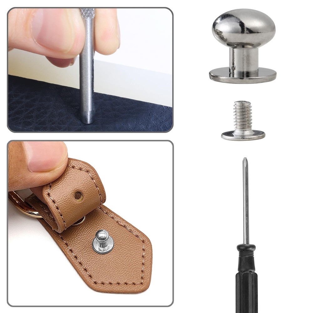 120 Sets Silver Round Head Button Studs Chicago Screws for DIY Leather Craft
