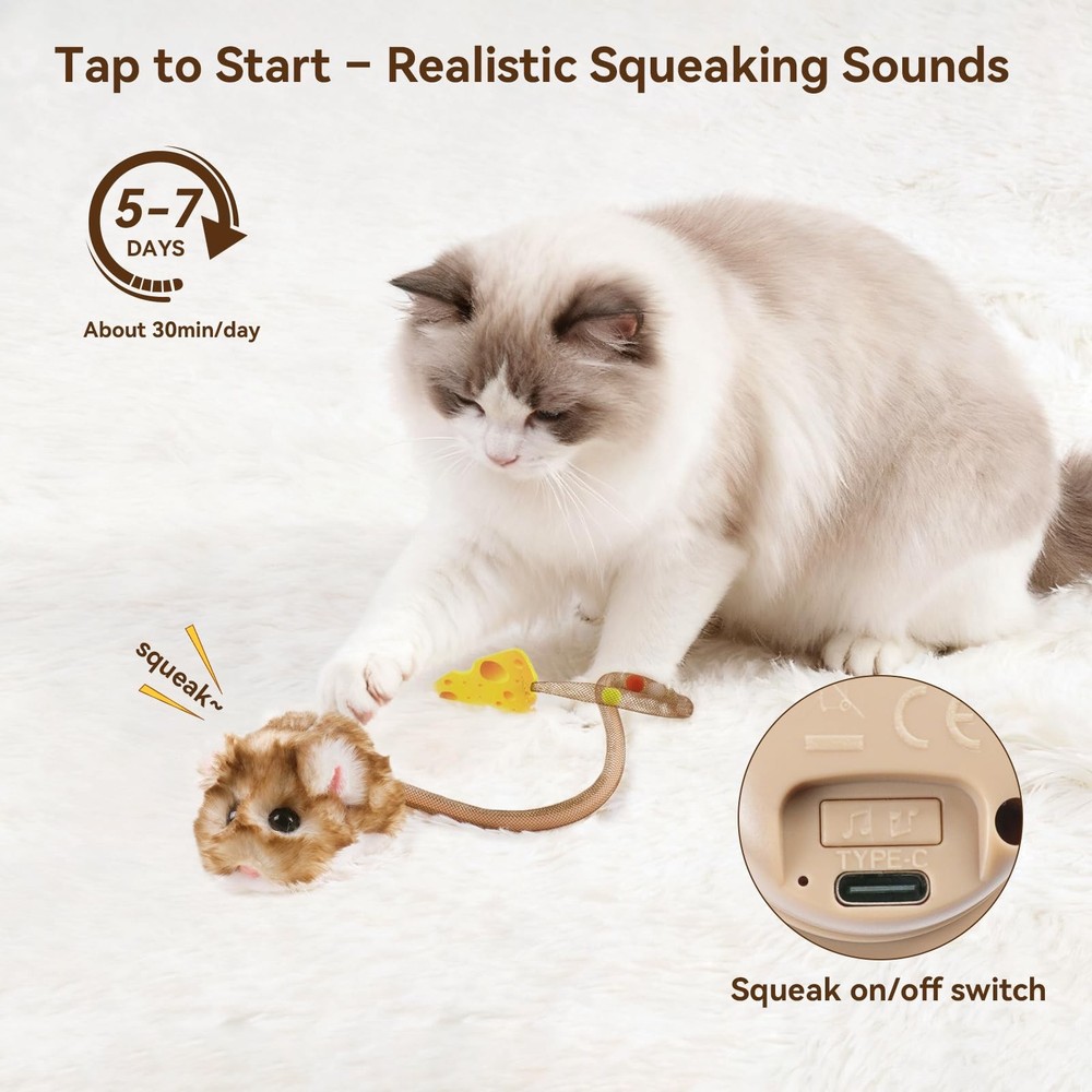 Interactive MigiMouse Cat Toy 360° Rolling & Spin with Mesh Plastic Tail for ...