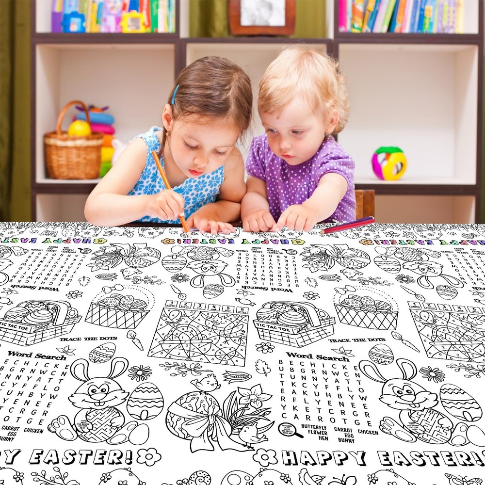 3 Pack Large Happy Easter Coloring Tablecloth - Giant Easter Color-in Poster,...