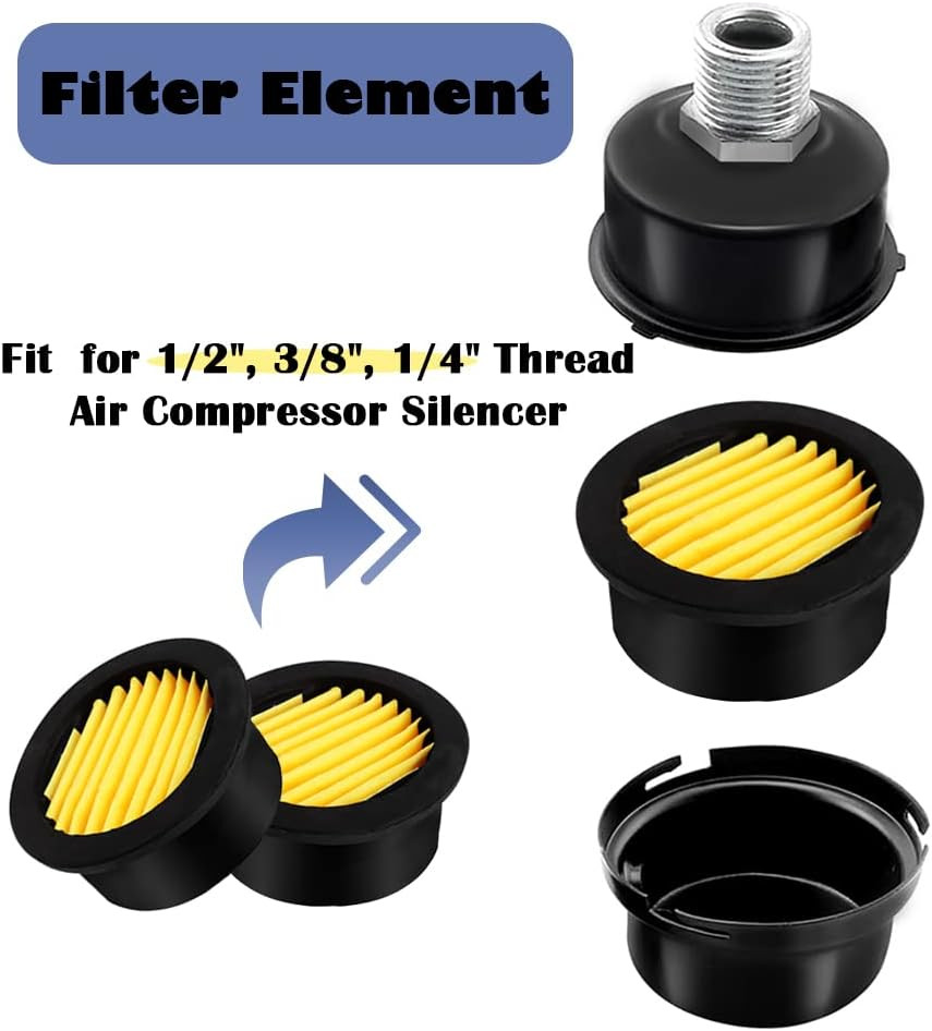 6PCS Air Compressor Replacement Filter Elements for 1/2'' 1/4" 3/8"Air Compresso