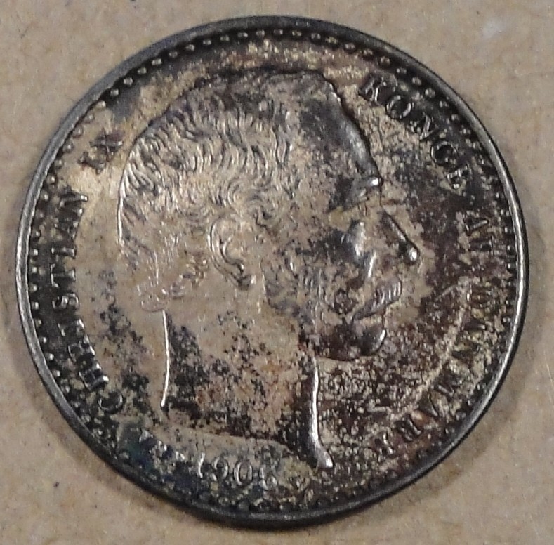 Denmark 1905 25 Ore Crusty Original AU-Unc